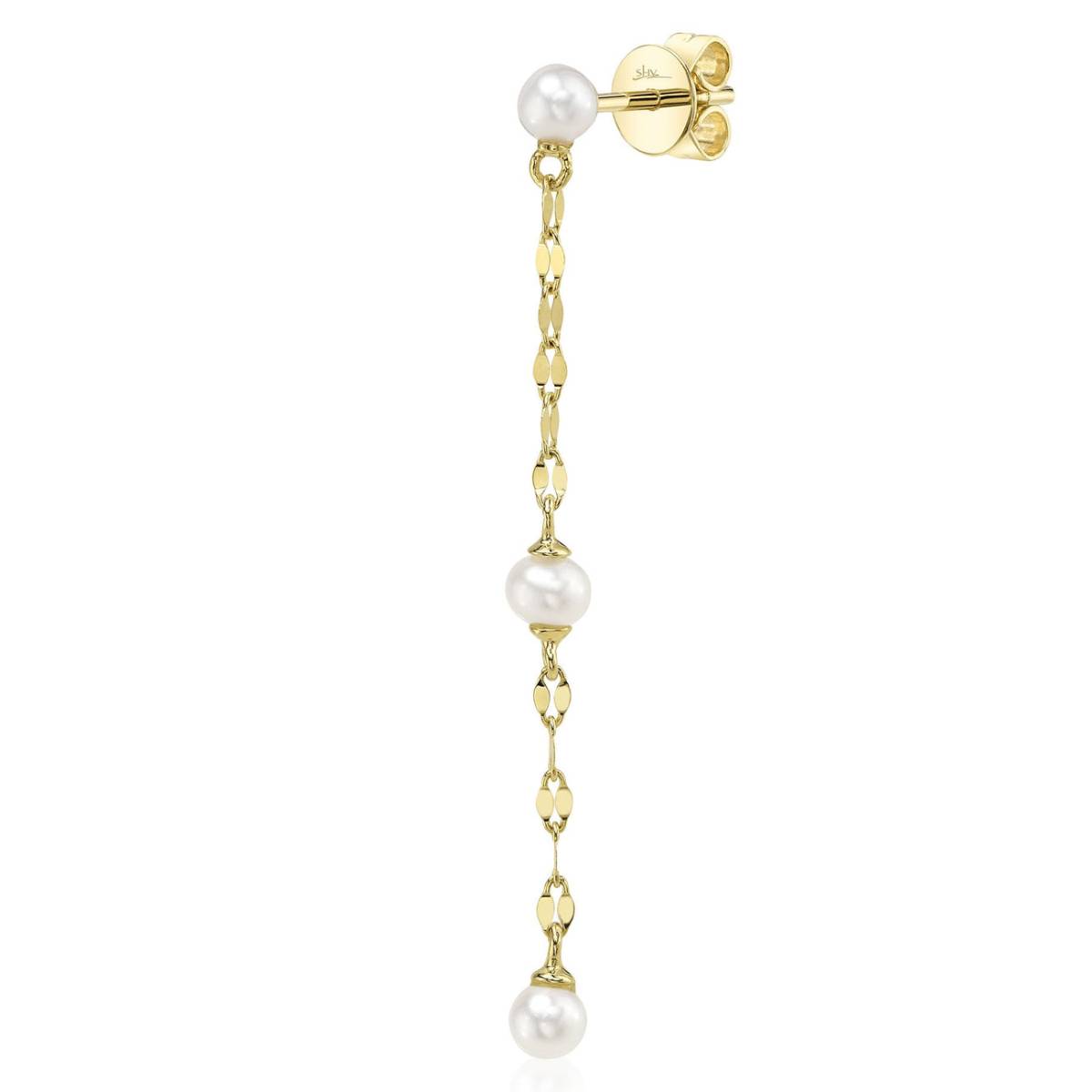 Shy Creation Jackie Women's Cultured Pearl Sparkle Chain Earrings in 14K Yellow Gold