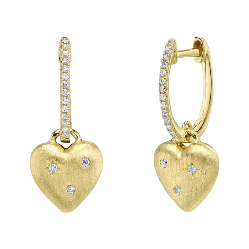 Shy Creation Kate Women'S 0.10 ct. Diamond Heart Star Matte Earrings In 14K Yellow Gold