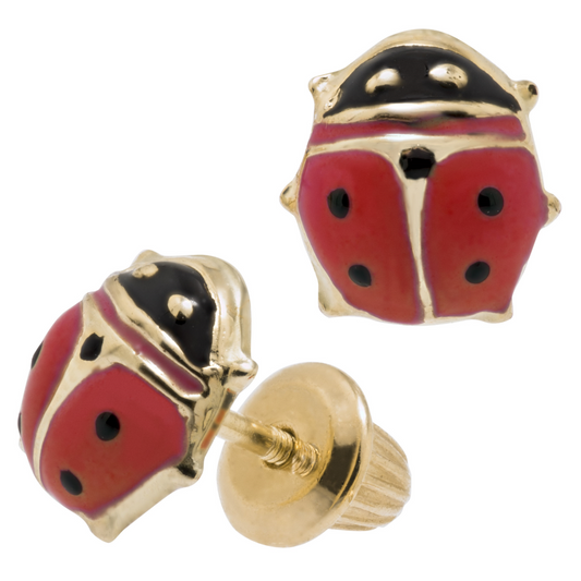 Marathon Women's Kiddie Kraft Red Ladybug Stud Earrings in 14K Yellow Gold - Curacao
