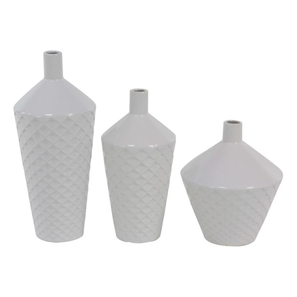 UMA Enterprises Modern Porcelain Decorative Vase (Set of 3) - White