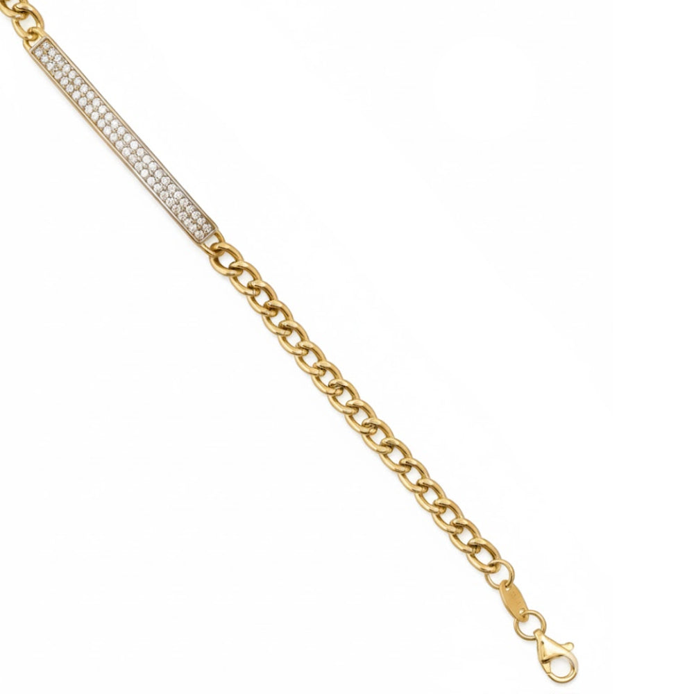 14K Yellow Gold 7" Women's Cubic Zirconia ID Bracelet