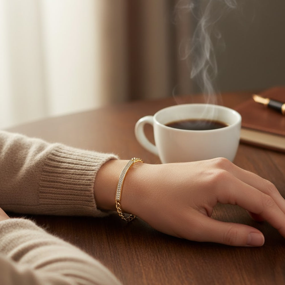 14K Yellow Gold 7" Women's Cubic Zirconia ID Bracelet