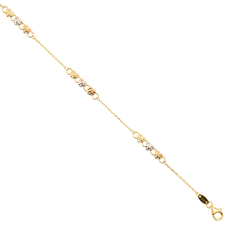 14K Yellow Gold Women's Heart 3-Tone Bracelet
