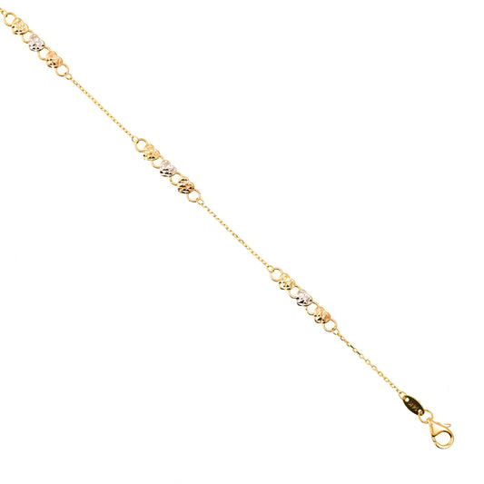 14K Yellow Gold Women's Heart 3-Tone Bracelet