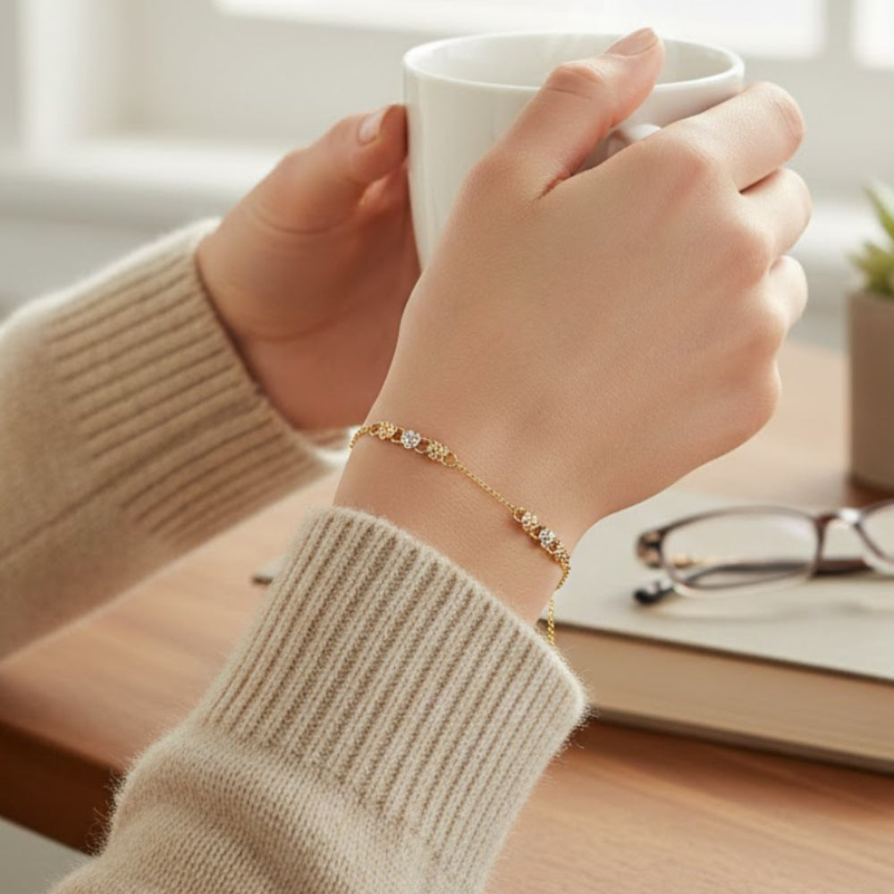 14K Yellow Gold Women's Heart 3-Tone Bracelet