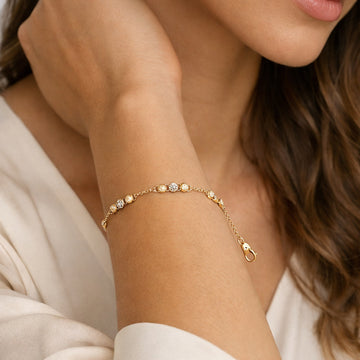 14K Yellow Gold Women's Round 3-Tone Bracelet