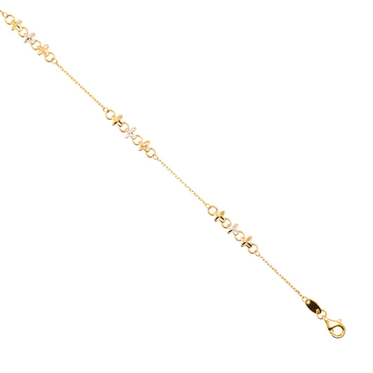 14K Yellow Gold Women's Flower 3-Tone Bracelet