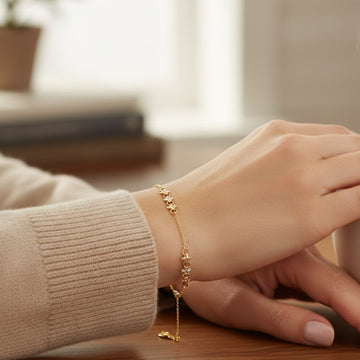 14K Yellow Gold Women's Flower 3-Tone Bracelet