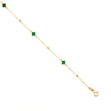 14K Yellow Gold Green Enamel Clover Bracelet