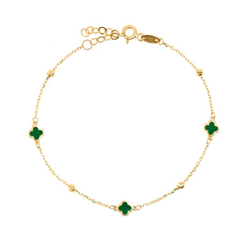 14K Yellow Gold Green Enamel Clover Bracelet