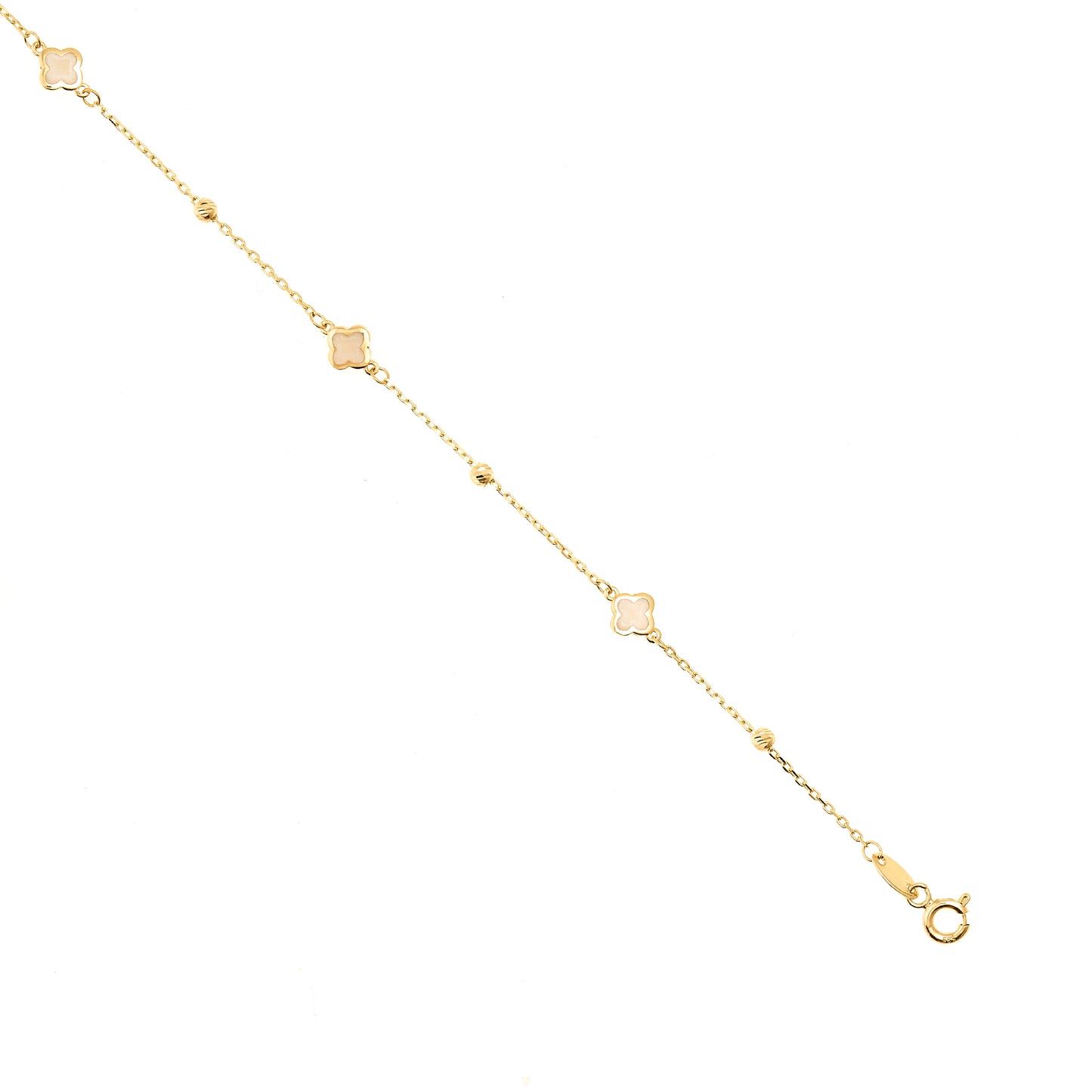 14K Yellow Gold 7.5" Clover Pearl Bracelet