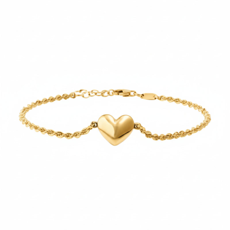 14K Yellow Gold Heart Rope Bracelet