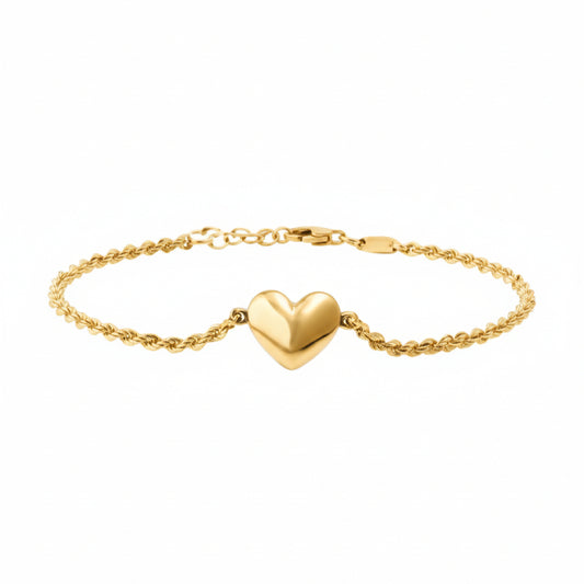 14K Yellow Gold Heart Rope Bracelet