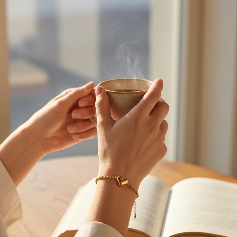 14K Yellow Gold Heart Rope Bracelet