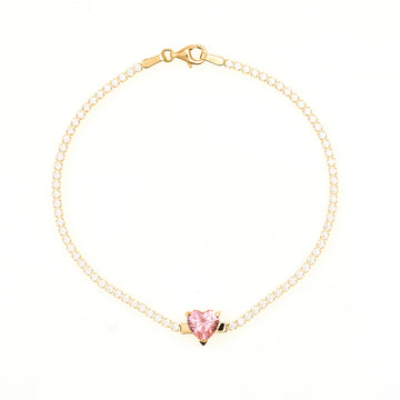 14K Yellow Gold Women's Cubic Zirconia Tennis Heart Bracelet