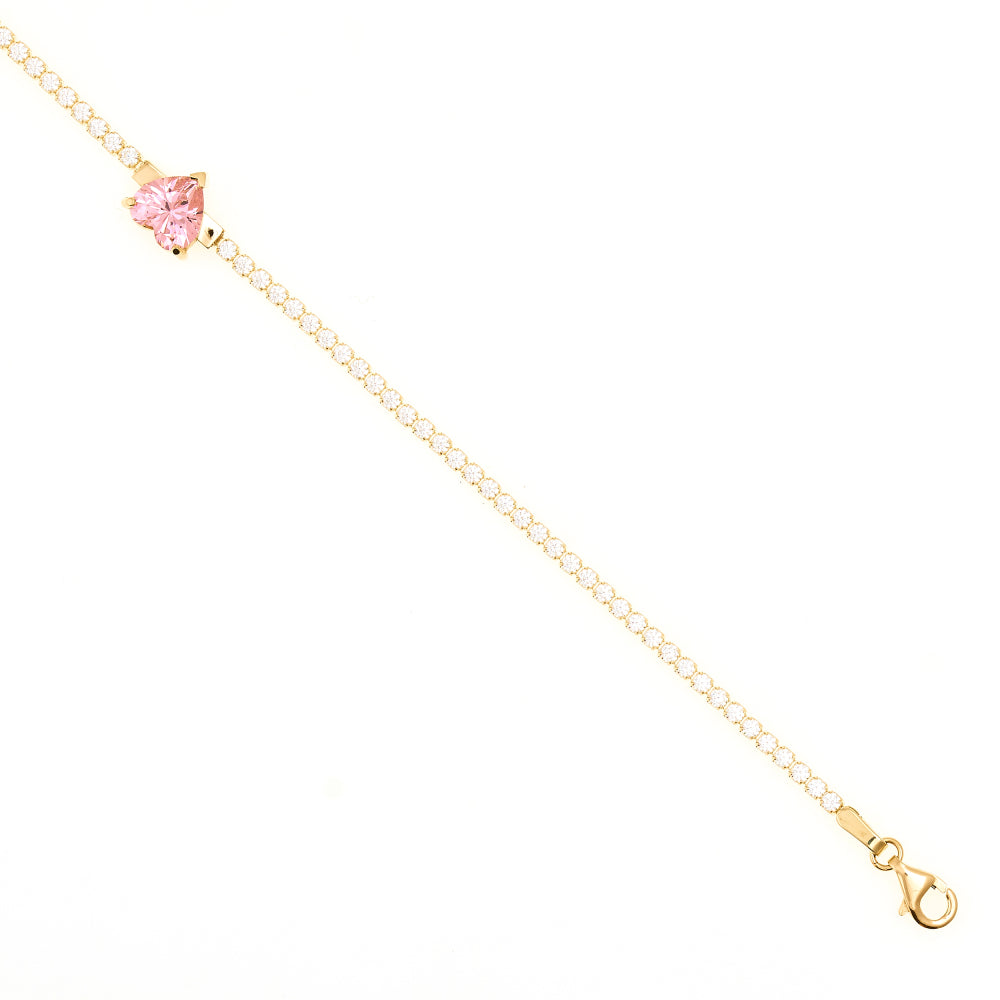 14K Yellow Gold Women's Cubic Zirconia Tennis Heart Bracelet