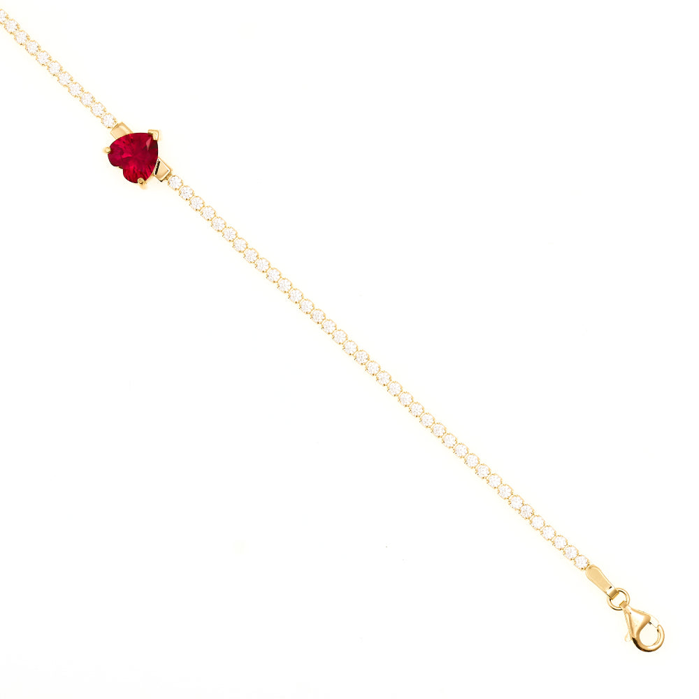 14K Yellow Gold Women's Cubic Zirconia Tennis Heart Bracelet