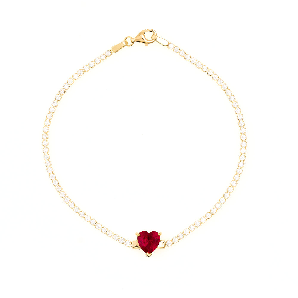 14K Yellow Gold Women's Cubic Zirconia Tennis Heart Bracelet