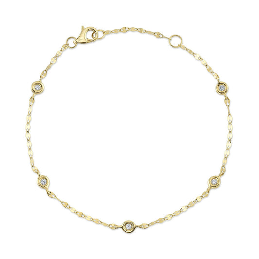 Shy Creation Bailey Women's 7" 0.10 ct. Diamond Yard Sparkle Chain Bracelet in 14K Yellow Gold