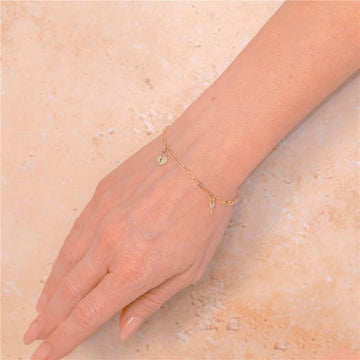Shy Creation Kate Women's 0.10 ct. Diamond Pave Heart Lock & Key Paper Clip Link Bracelet in 14K Yellow Gold