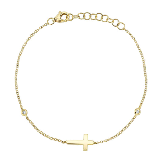 Shy Creation Kate Women's 0.03 ct. Diamond Bezel Cross Bracelet in 14K Yellow Gold