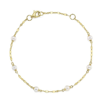 Shy Creation Jackie Women's Cultured Pearl Sparkle Chain Bracelet in 14K Yellow Gold
