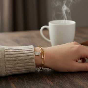 Women's Paperclip Butterfly Charm Bracelet in 10K Yellow Gold