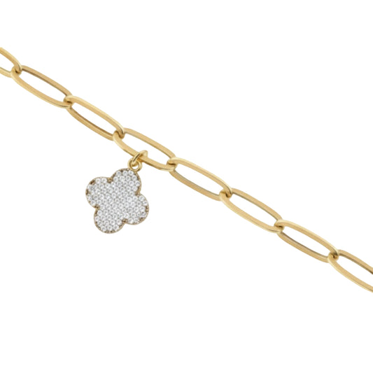 14K Women's Paperclip Clover Charm Bracelet in 10K Yellow Gold