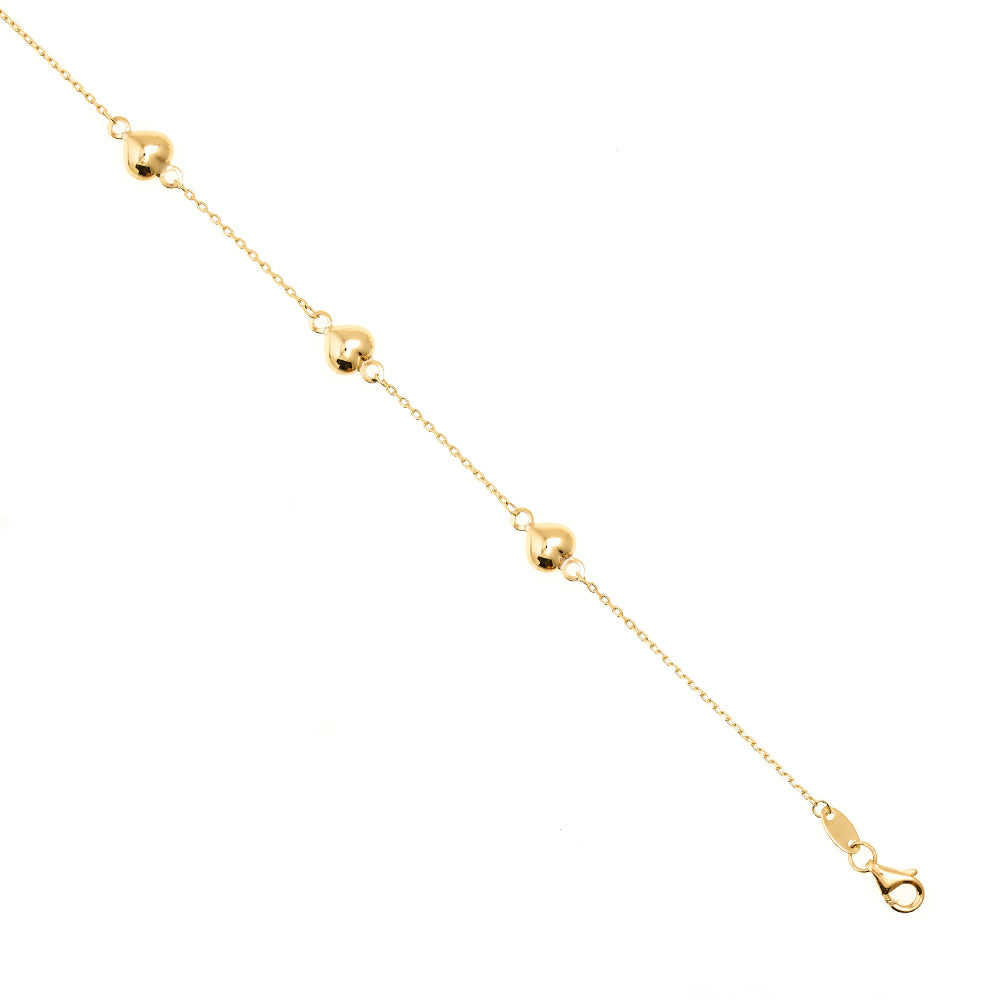 10K Women's 7.5" Heart Bracelet in Yellow Gold