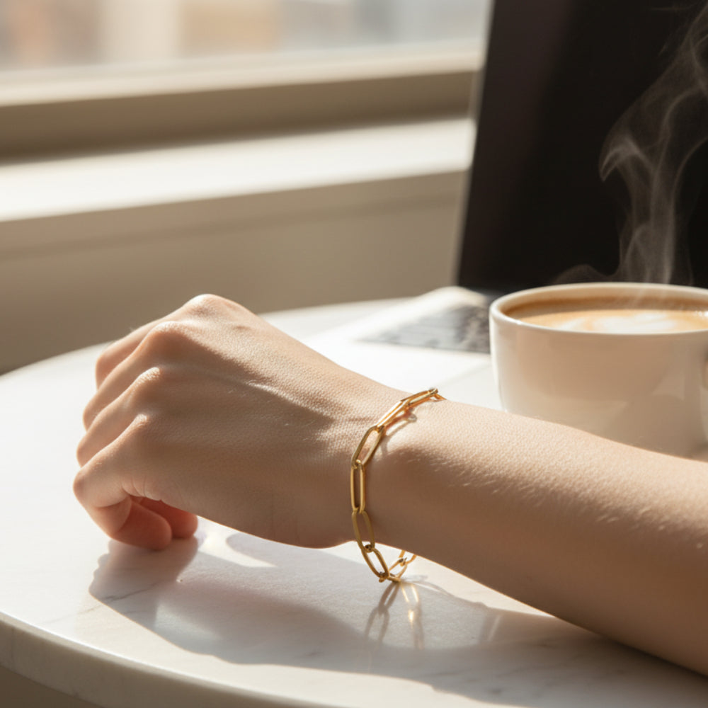 14K Women's 7.5" Paperclip Bracelet in 10K Yellow Gold