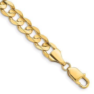 Unisex 8" Open Concave Curb Bracelet in 14K Yellow Gold