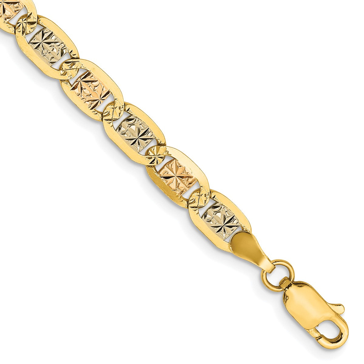 14K Gold Pave Valentino 7" Unisex Bracelet in 14K Tri-Color Gold