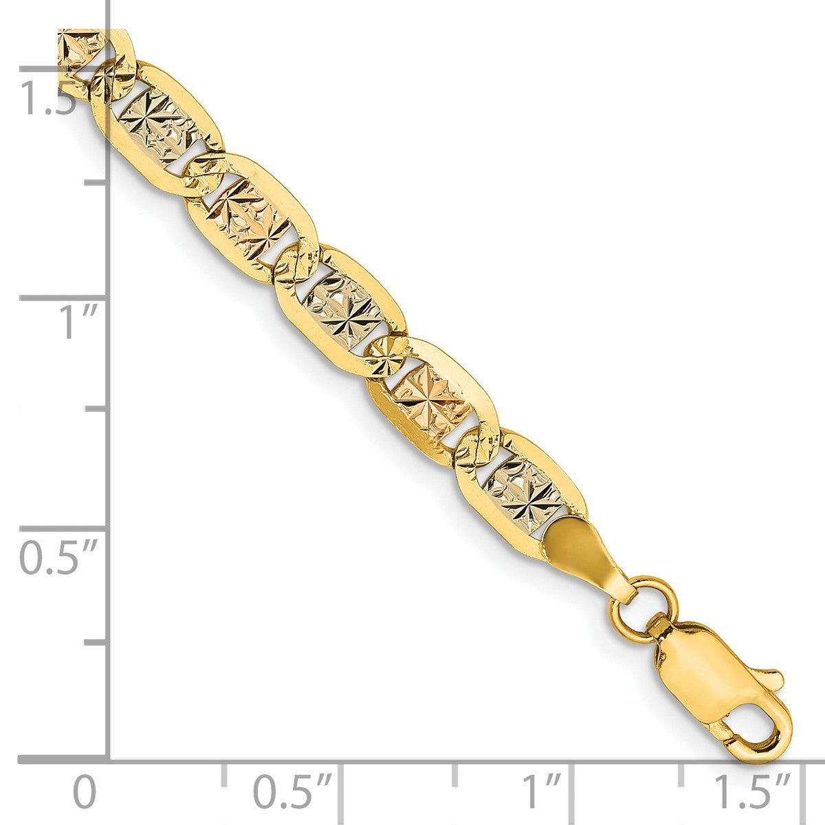 14K Gold Pave Valentino 7" Unisex Bracelet in 14K Tri-Color Gold