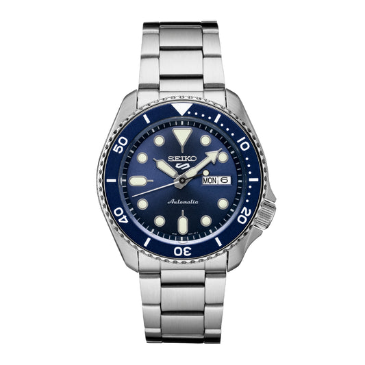 Seiko 5 Sports Men's 42.5mm Silver-Tone Bracelet Watch - Blue Dial