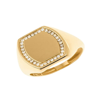 Men's Cubic Zirconia Square Ring in 10K Yellow Gold - Size 10