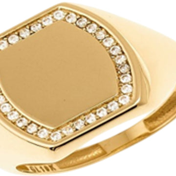 Men's Cubic Zirconia Square Ring in 10K Yellow Gold - Size 10