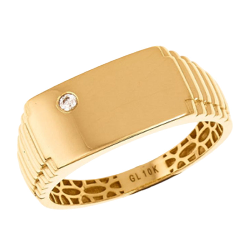 10K Yellow Gold Men's Cubic Zirconia Rectanglular Ring - Size 10