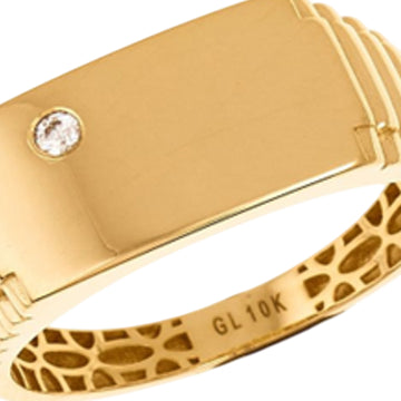 Men's Cubic Zirconia Rectanglular Ring in 10K Yellow Gold - Size 10
