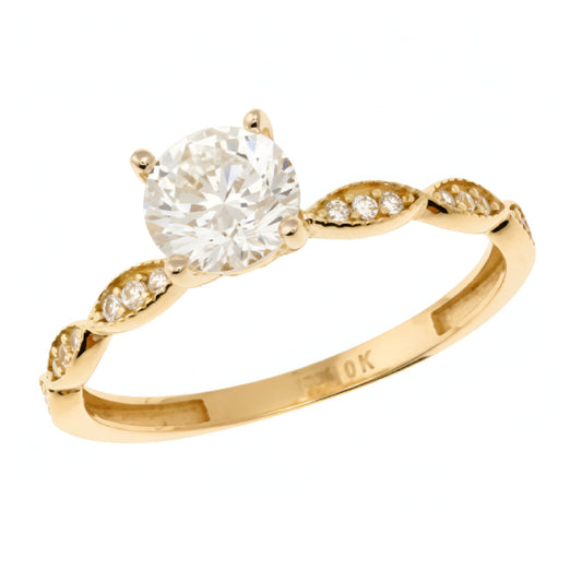10K Round Cubic Zirconia Engagement Ring in Yellow Gold - Size 7