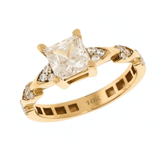 10K Square Cubic Zirconia Engagement Ring in Yellow Gold - Size 7