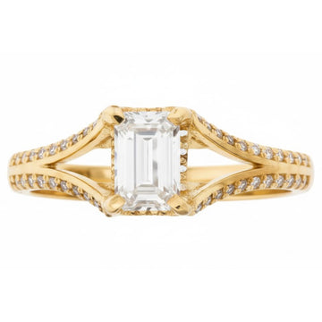 Rectangle Cubic Zirconia Engagement Ring in 10K Yellow Gold - Size 7