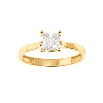 Square Cubic Zirconia Engagement Ring in 10K Yellow Gold - Size 7