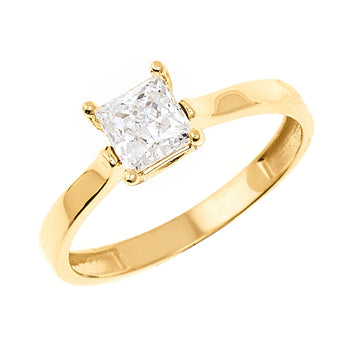 Square Cubic Zirconia Engagement Ring in 10K Yellow Gold - Size 7