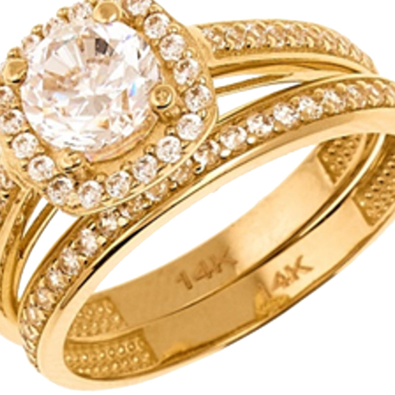 14K Yellow Gold Cubic Zirconia Wedding Duo Ring Set Size - 7