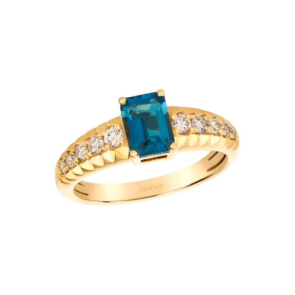 Le Vian 1 ct. Deep Sea Blue Topaz and 0.33 ct. Nude Diamonds Ring in 14K Honey Gold (Size 7)