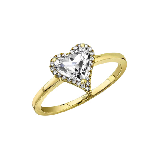Shy Creation 0.08 ct. Diamond and 1.29 ct. White Topaz Heart Ring in 14K Yellow Gold - Size 7