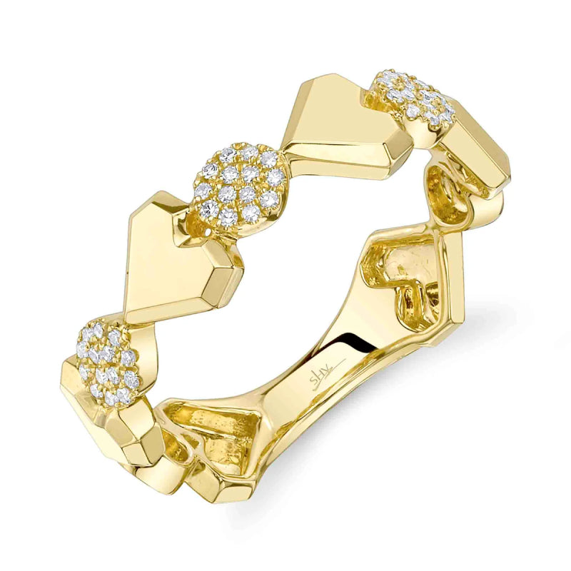 Shy Creation Kate 0.09 ct. Diamond Pave Circle Heart Geo Cut Ring in 14K Yellow Gold - Size 7