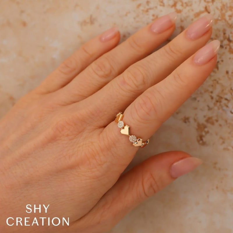 Shy Creation Kate 0.09 ct. Diamond Pave Circle Heart Geo Cut Ring in 14K Yellow Gold - Size 7