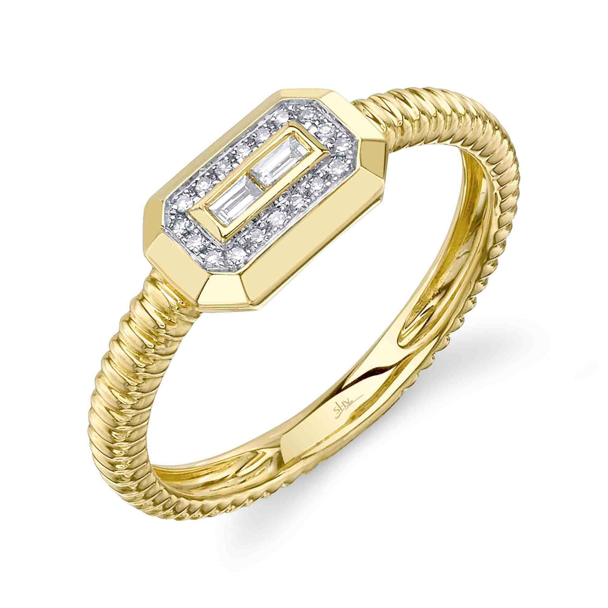 Shy Creation Vallon Women's 0.09 ct. Diamond Baguette Ribbed Ring in 14K Yellow Gold - Size 7