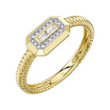 Shy Creation Vallon Women's 0.09 ct. Diamond Baguette Ribbed Ring in 14K Yellow Gold - Size 7